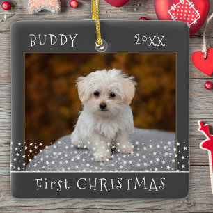 Ornement En Céramique Joli premier Noël Chien Photo Stars Grise