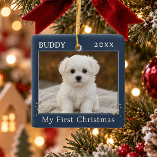 Ornement En Céramique Joli premier Noël personnalisé de chien photo