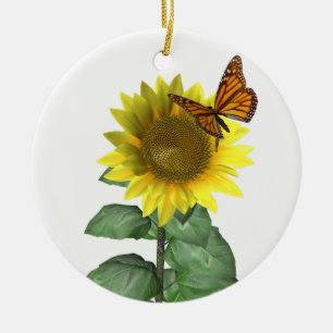 Ornement En Céramique Joli tournesol et papillon