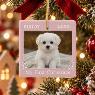 Ornement En Céramique Jolie photo de chien pour le premier Noël