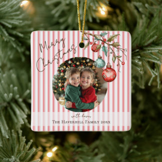 Ornement En Céramique Jolie photo rose rayures Aquarelle Joyeux Noël