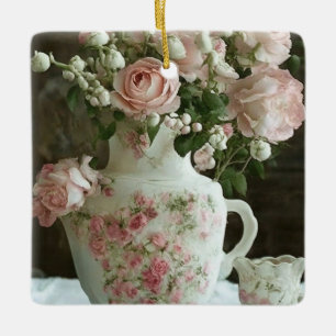 Ornement En Céramique Jolies roses roses en Chine antique Vintage Teapot