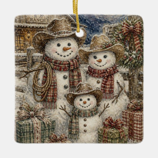 Ornement En Céramique Jolis bonshommes de neige rustiques et plaid Count
