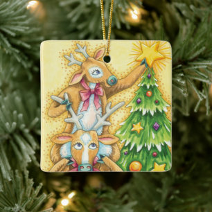 Ornement En Céramique Jolis rennes de Noël avec une étoile d'arbre de No