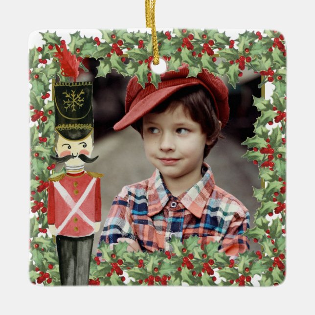Ornement En Céramique Jouet Soldat Holly Noël Vacances Enfant Nom photo (Devant)