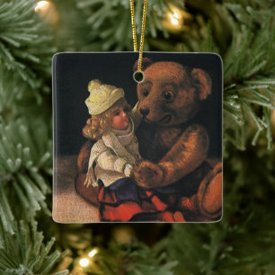 Ornement En Céramique Jouets de Noël vintage, poupée et ours en peluche