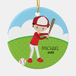 Ornement En Céramique Joueur de baseball mignon Noël personnalisé