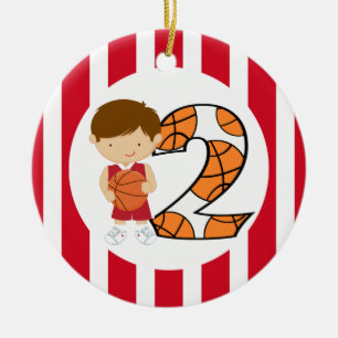 Ornement En Céramique Joueur de basket-ball rouge et blanc 2e anniversai