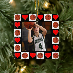 Ornement En Céramique Joueur de basket Photo personnalisée Coeur de Noël
