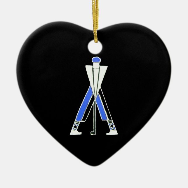 ORNEMENT EN CÉRAMIQUE JOUEUR DE GOLF, GOLFER RED RUBY HEART MONOGRAM (Devant)