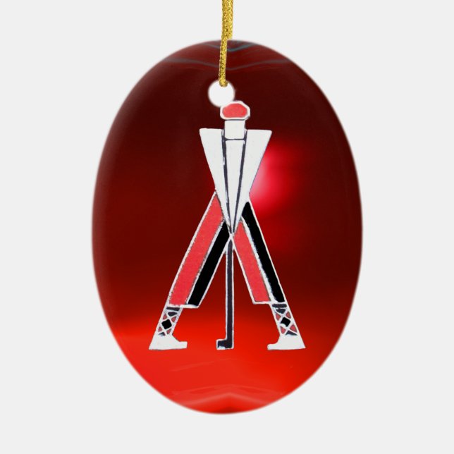 ORNEMENT EN CÉRAMIQUE JOUEUR DE GOLF, GOLFER ROUGE RUBY MONOGRAM (Devant)