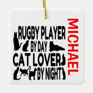 Ornement En Céramique Joueur de rugby aime les chats sur mesure