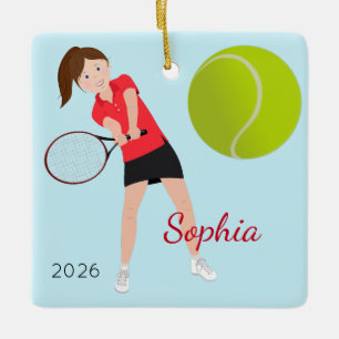 Ornement En Céramique Joueur de tennis Brown Hair Blue Eyes