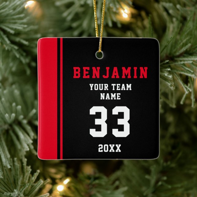 Ornement En Céramique Joueur rouge Nom Numéro de l'équipe Sports Enfants (Arbre)