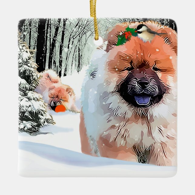 ORNEMENT EN CÉRAMIQUE JOUR DE NEIGE CHOW ORNAMENT (Devant)