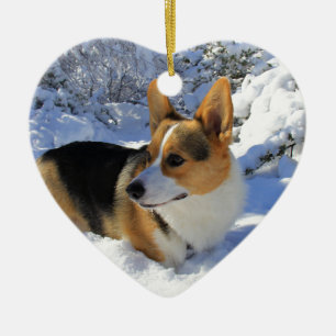 Ornement En Céramique Jour de neige de corgi de Gallois