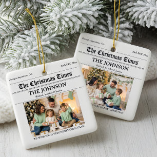 Ornement En Céramique Journal personnalisé Famille de Noël 2 Photos