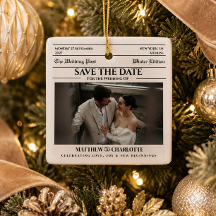 Ornement En Céramique Journal Save the Date Mariage Beige
