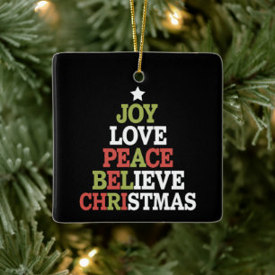 Ornement En Céramique Joy Love Peace Believe Christmas Tree Family