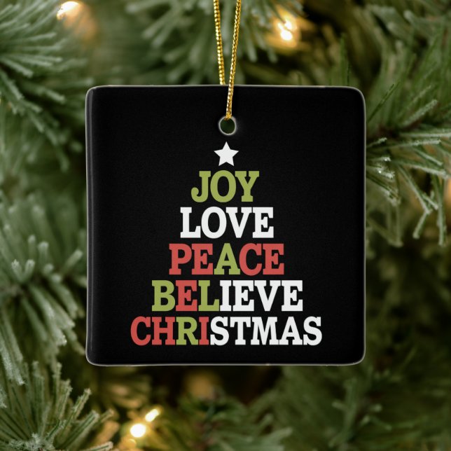 Ornement En Céramique Joy Love Peace Believe Christmas Tree Family (Arbre)