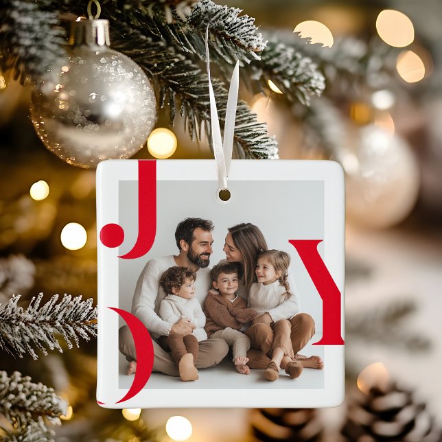 Ornement En Céramique JOY Noël | Photo de famille personnalisée (Créateur téléchargé)