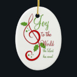 Ornement En Céramique Joy to the World Christian Christmas Carol Music<br><div class="desc">Musique religieuse chrétienne. "Joie au Monde, le Seigneur est venu. Que la terre reçoive son Roi". Ornement de Noël carol chrétien avec une note tourbillonnant de clef triplée musicale et des accents saints, avec des paroles de la chanson traditionnelle de Noël chantée dans les églises du monde entier le jour...</div>