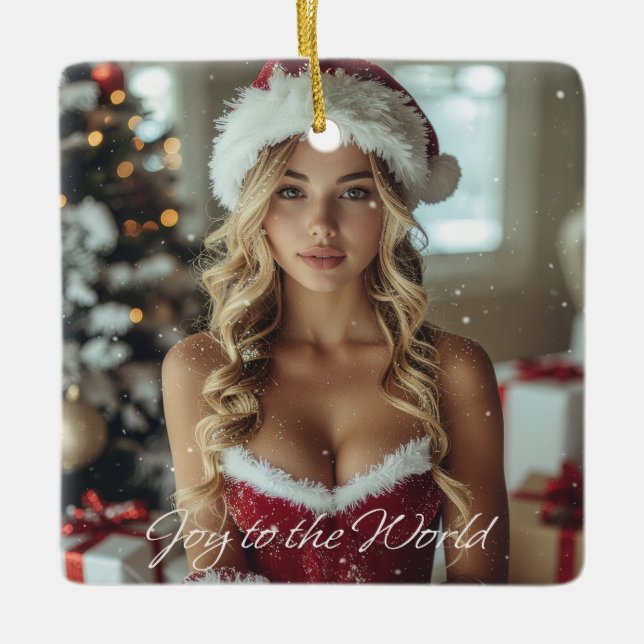 Ornement En Céramique JOY TO THE WORLD - Christmas Santa Girl (Devant)