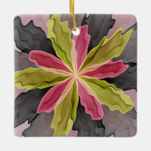 Ornement En Céramique Joy, Vert rose Anthracite Imaginaire Fleur Fractal