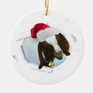 Ornement En Céramique Joyeuse chèvre de Noël de pays avec le casquette