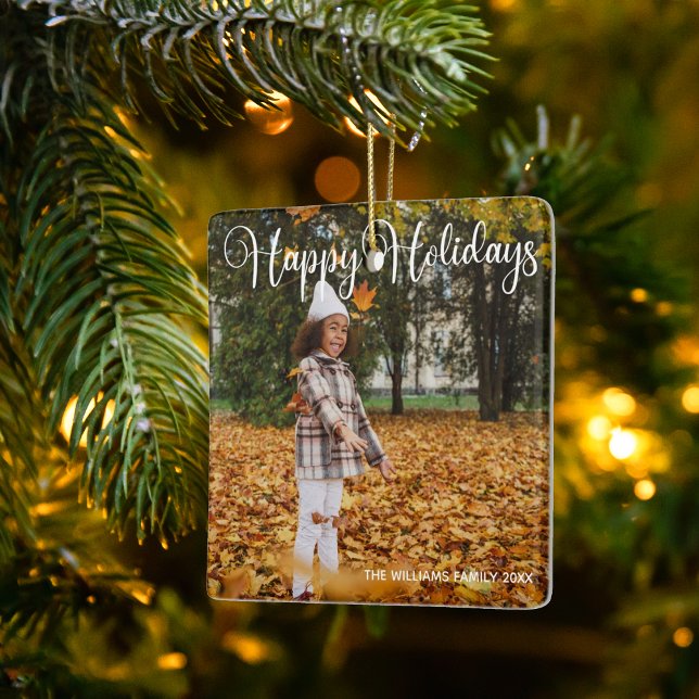 Ornement En Céramique Joyeuses Vacances Elégante Double Face Photo Famil (Créateur téléchargé)