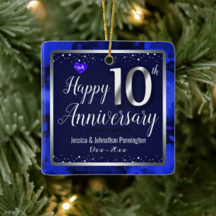 Ornement En Céramique Joyeux 10e anniversaire de Mariage Nom personnalis