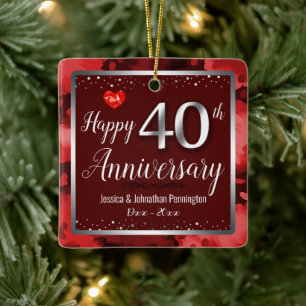 Ornement En Céramique Joyeux 40e anniversaire de Mariage Nom personnalis