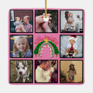 Ornement En Céramique Joyeux arbre de Noël Collage photo personnalisé