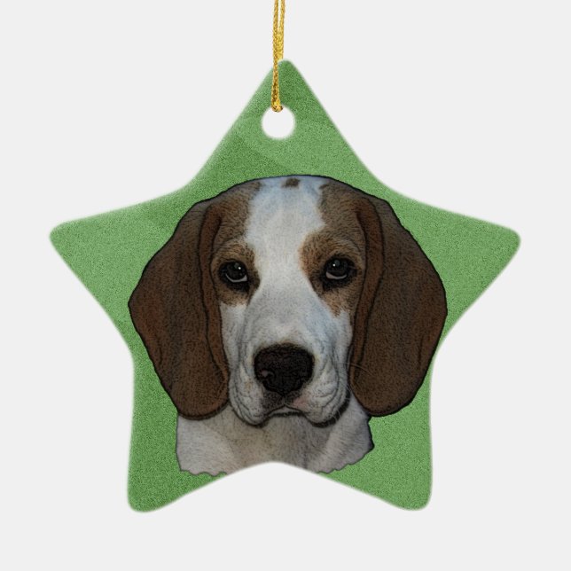 Ornement En Céramique Joyeux Beagle de Noël (Devant)