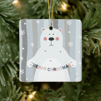 Ornement En Céramique Joyeux bébé de l'ours en peluche en neige Joyeux N