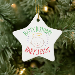 Ornement En Céramique Joyeux bébé Jésus - Étoile de Noël