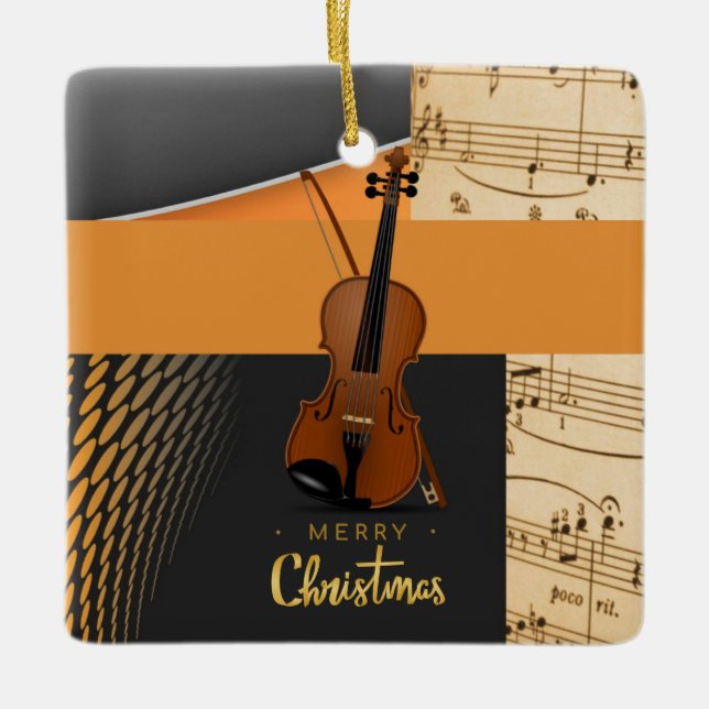 Ornement En Céramique Joyeux Conception de violon de Noël (Devant)