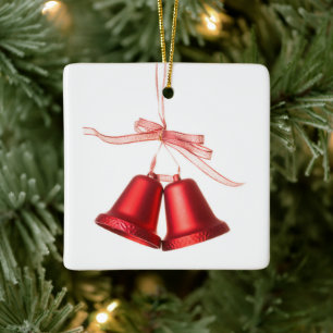 Ornement En Céramique Joyeux décor de cloche rouge Noël avec texte