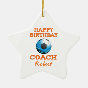 Ornement En Céramique Joyeux entraîneur de football Anniversaire Orange/