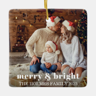 Ornement En Céramique Joyeux et lumineux   Famille de Noël moderne Photo