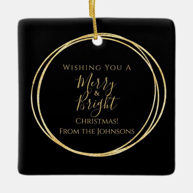 Ornement En Céramique Joyeux et lumineux Nom de famille Noël (Devant)