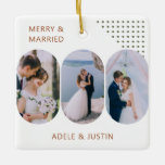 Ornement En Céramique Joyeux et marié Rond Lozenge Photos N'importe quel<br><div class="desc">Joyeux ornement photo marié pour les jeunes mariés ou les couples d'une vie. Le design comporte 6 photos et une formulation entièrement modifiable pour vous permettre de personnaliser comme vous le souhaitez. Vous pouvez également changer les couleurs de l'arrière - plan, en lettres et les points décoratifs. Vos photos sont...</div>