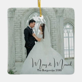 Ornement En Céramique Joyeux et mariés 1er Mariage de Noël Photo