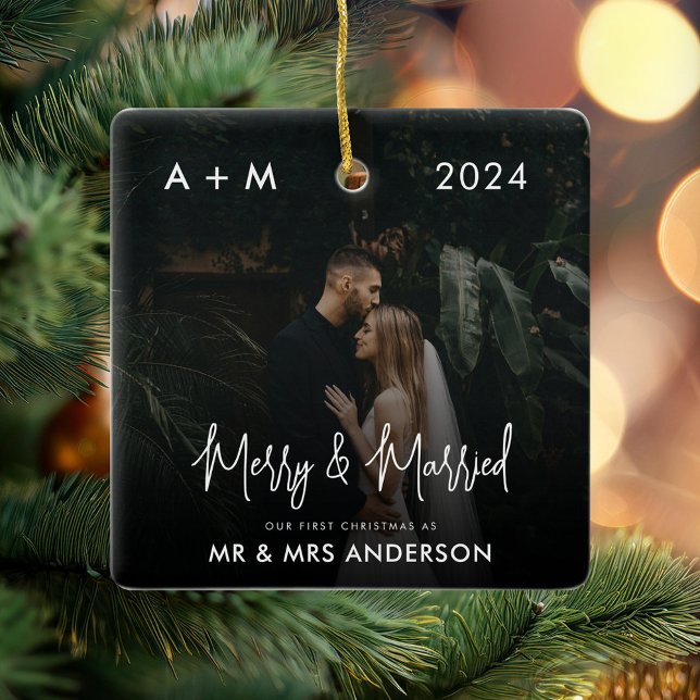 Ornement En Céramique Joyeux et mariés Nouvelle mariée Première photo de (Créateur téléchargé)