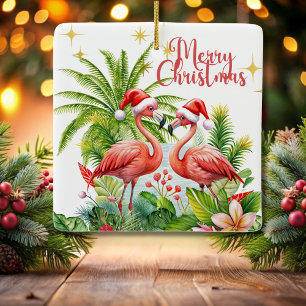Ornement En Céramique Joyeux Flamant rose de Noël