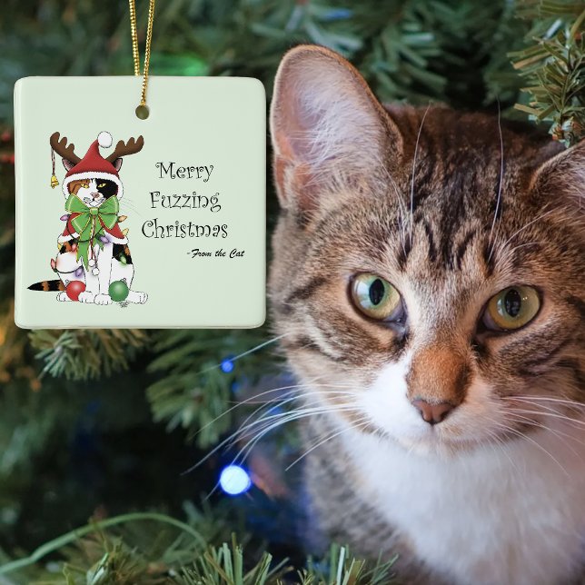 Ornement En Céramique Joyeux Fuzing Chat de Noël (Créateur téléchargé)