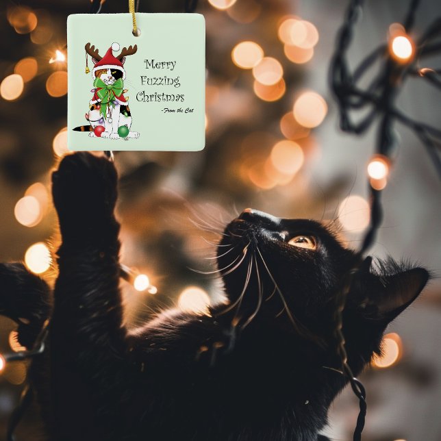 Ornement En Céramique Joyeux Fuzing Chat de Noël (Créateur téléchargé)