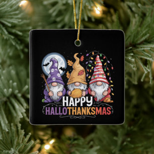 Ornement En Céramique Joyeux HalloMerciMas Gnomes Halloween Noël