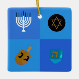 Ornement En Céramique Joyeux Hanoukka Menorah et Dreidels