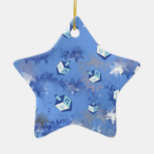 Ornement En Céramique Joyeux Hanukkah Étoiles Filantes et Dreidels